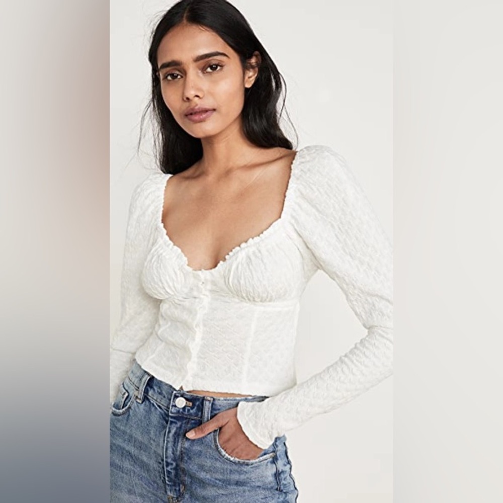 Free People Ladybug Long Sleeve Milkmaid Top-white XS